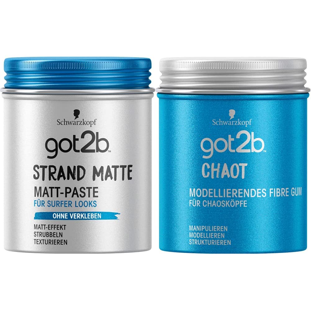 got2b Beach Matte Paste Styling Paste for Matte Surfer Looks (100 ml) & Chaot Modelling Fibre Gum Hold 3 (100 ml), for Men Creates Tousled Looks, Hair Paste with Strong but Flexible Hold