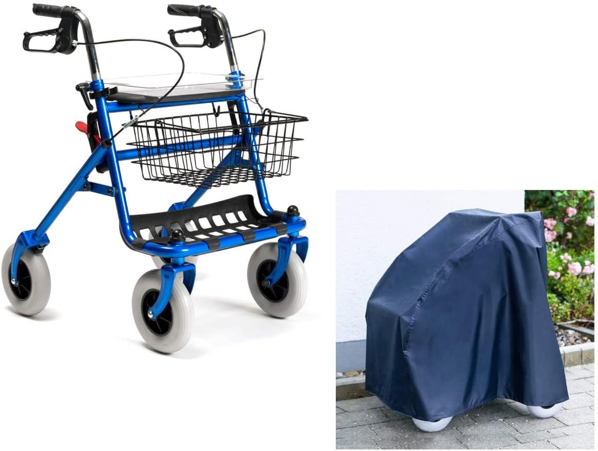 FabaCare 286i Rollator with Protective Cover, Standard Walker with Full Equipment, Folding and Lightweight Walking Frame with Seat, Blue