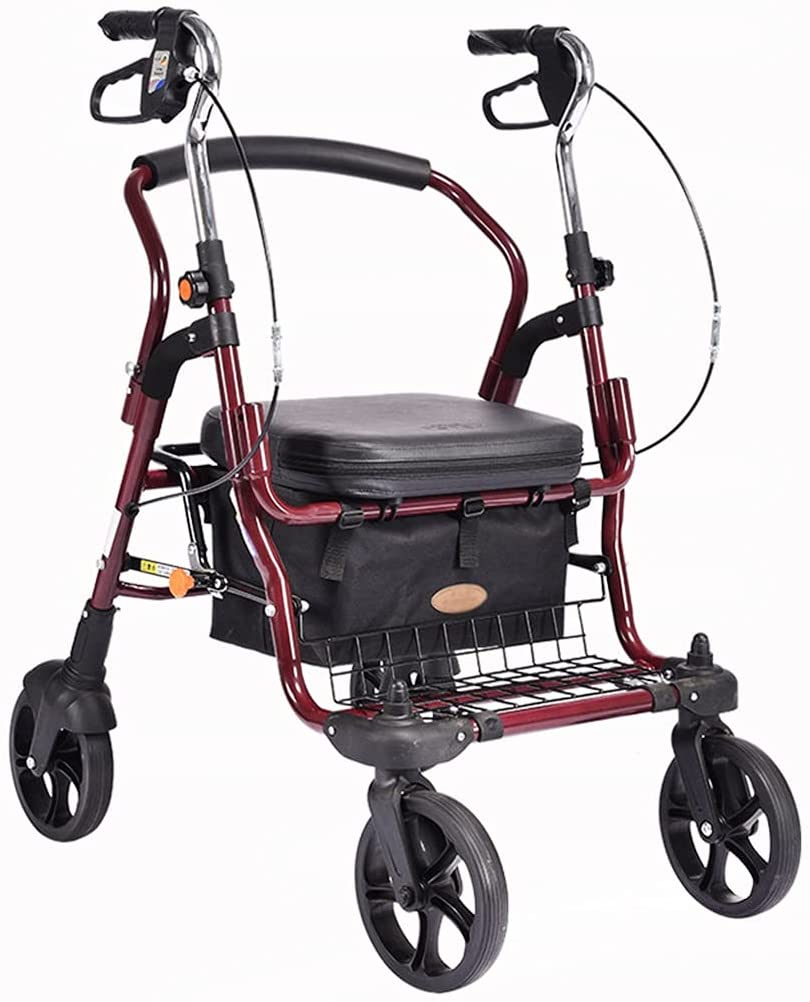 Rolling Walkers Foldable Rollator Walker, Lightweight Mobility Walking Aid for Elderly People with Armrest, Senior Rollator with Seat Padding, Shopping Trolley (Size: 90 x 70 x 58 cm)