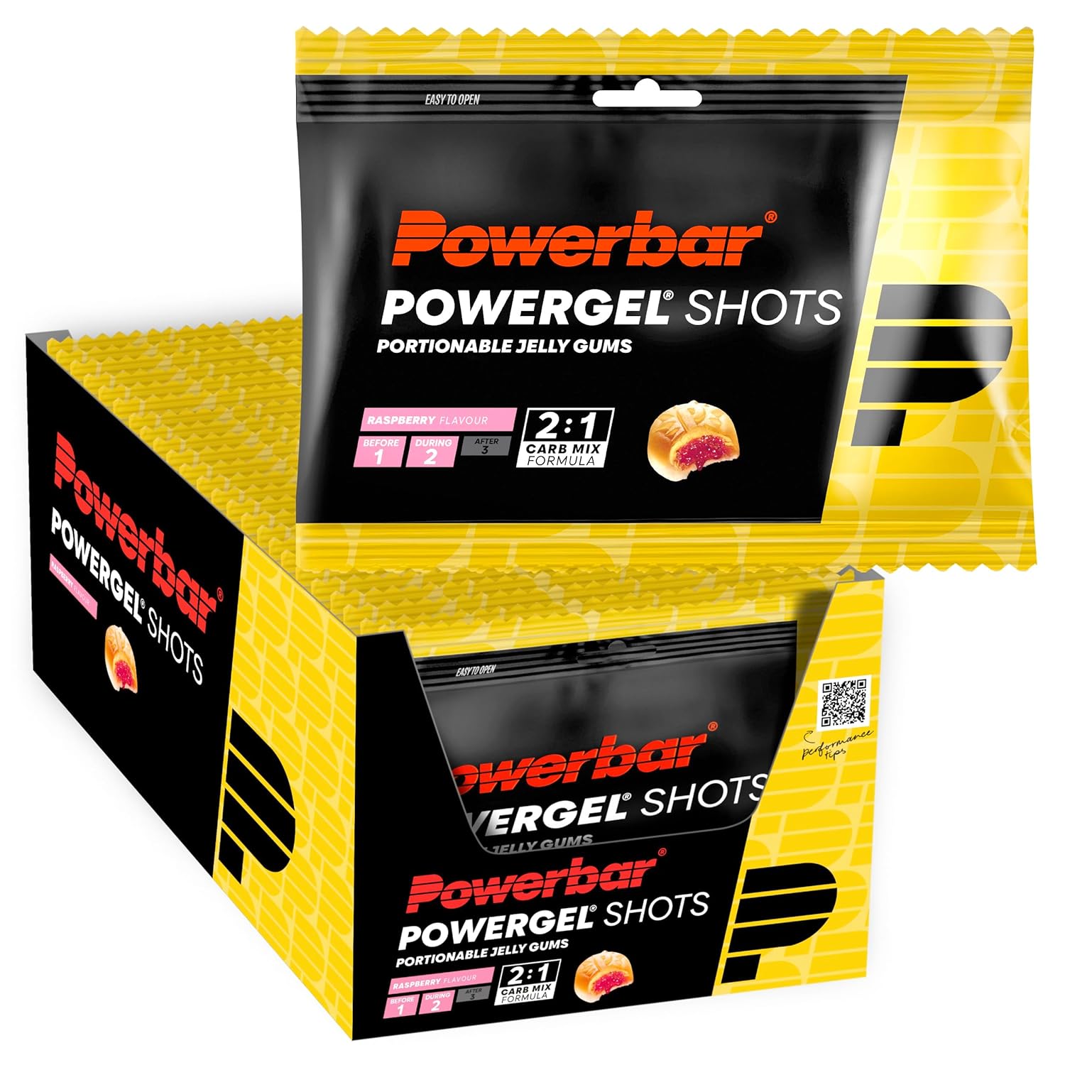 Powerbar - PowerGel Shots - Raspberry - 24x60g - High Carb Energy Gummies - Vitamin B6 - Caffeine-free