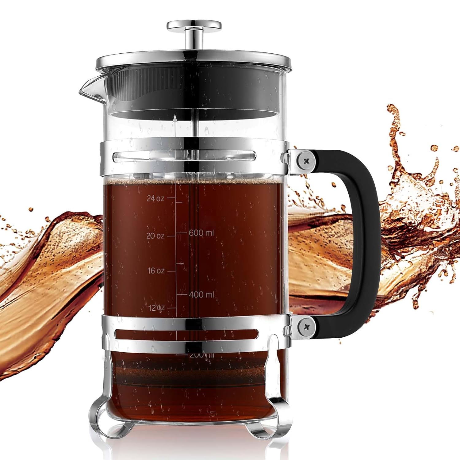 VEVOR French Press Coffee Machine, 1 L Coffee Press Made of Borosilicate Glass, Tea Maker with Stainless Steel Filter, Coffee Maker for Camping, Travel, Kitchen, Restaurant, Coffee Maker, Silver