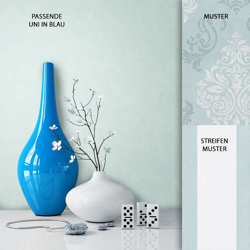 Newroom Design Newroom Baroque Wallpaper Plain Blue Non-Woven Modern Design Look Wallpaper Plain Colours Including Wallpaper Guide