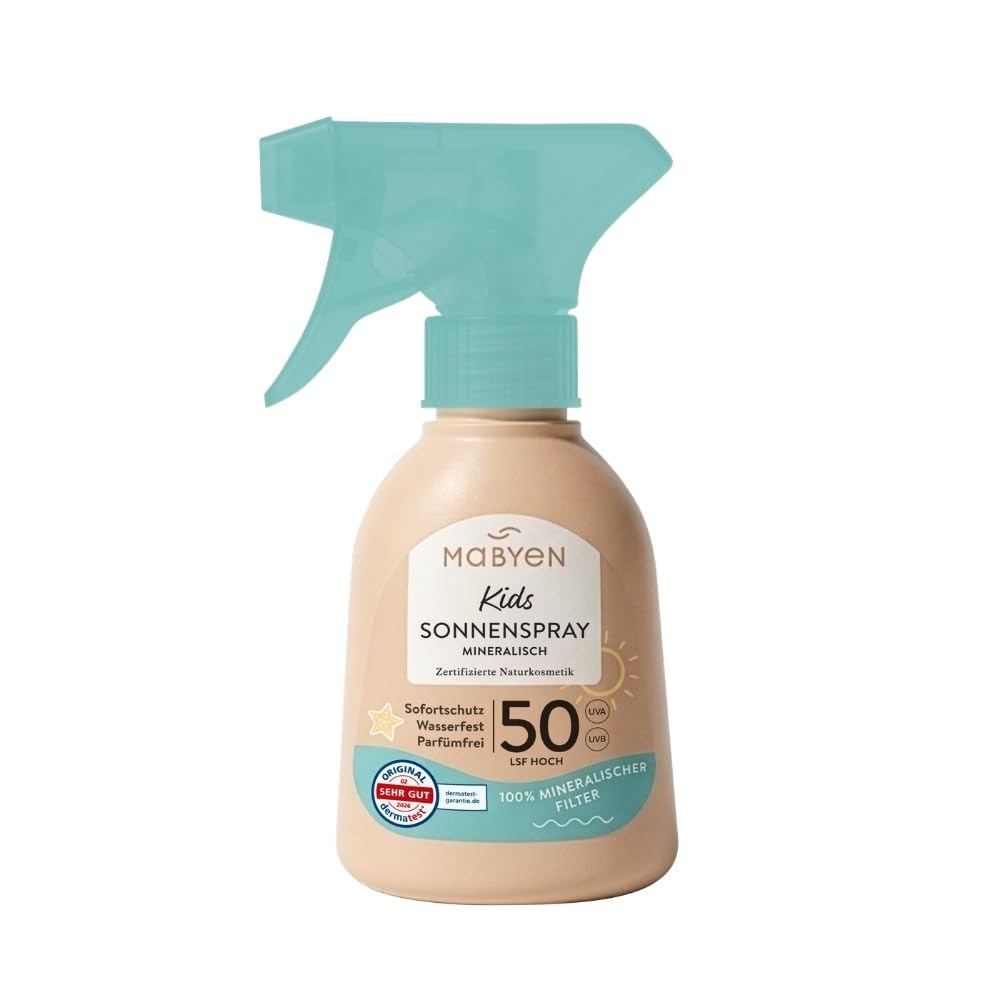 MABYEN Kids Sun Spray SPF 50-100% Mineral UV Filter - Instant Protection without Exposure Time - Water-Resistant - Fragrance-Free and Certified Natural Cosmetics - Dermatologically Tested - 150 ml