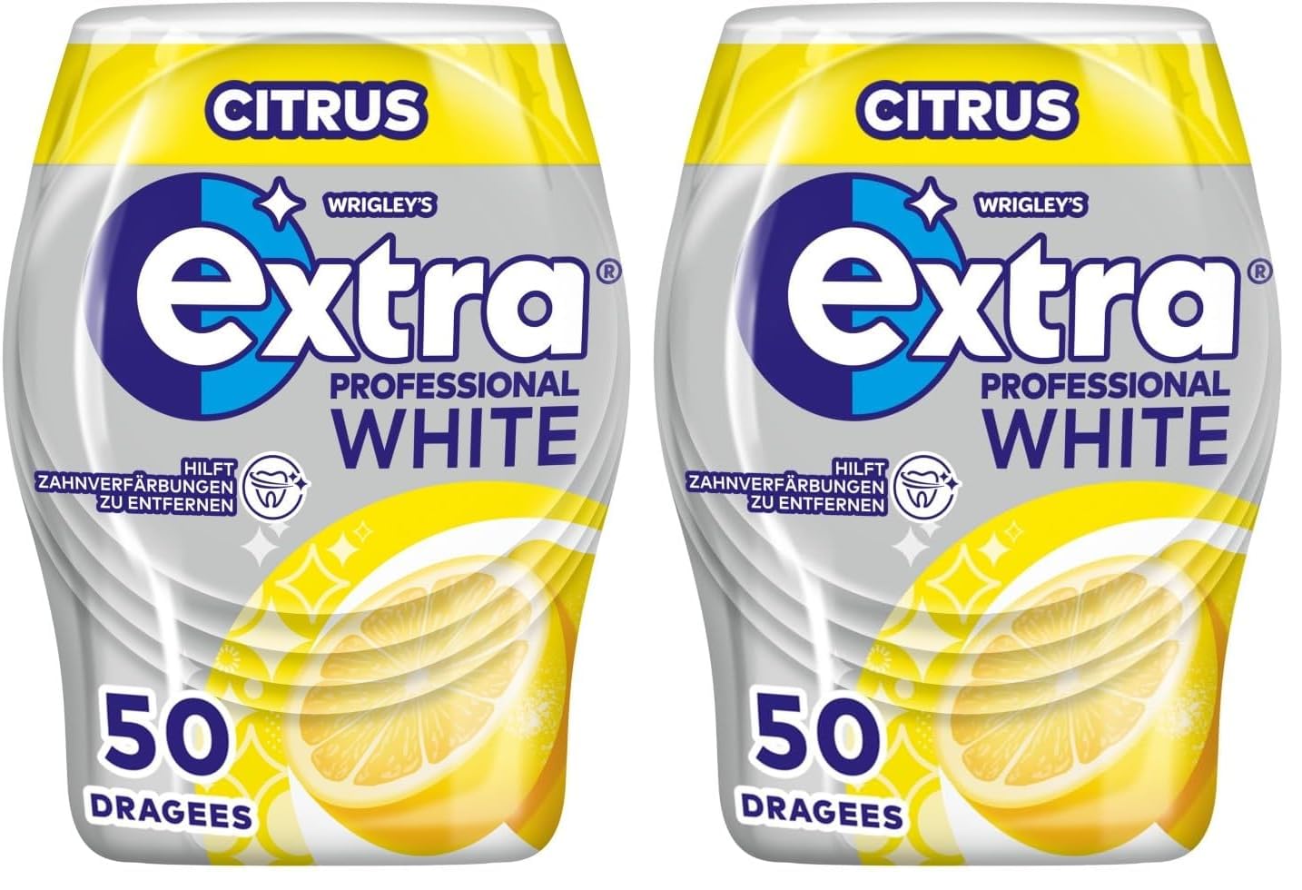 EXTRA Store Extra Professional White Citrus Sugar Free Chewing Gum Tin of 50 Dragees Fresh Breath (Pack of 2)
