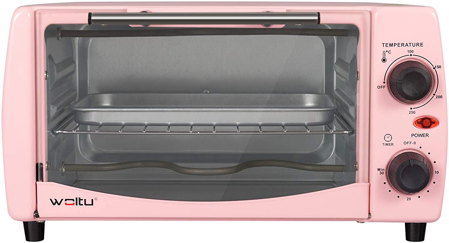 WOLTU BF10rs Mini Oven 12 Litres, 800 Watt Toaster Oven, Pizza Oven, Crumb Tray with Timer, Mini Oven for Pizza, Toast, Hot Dogs, Pink