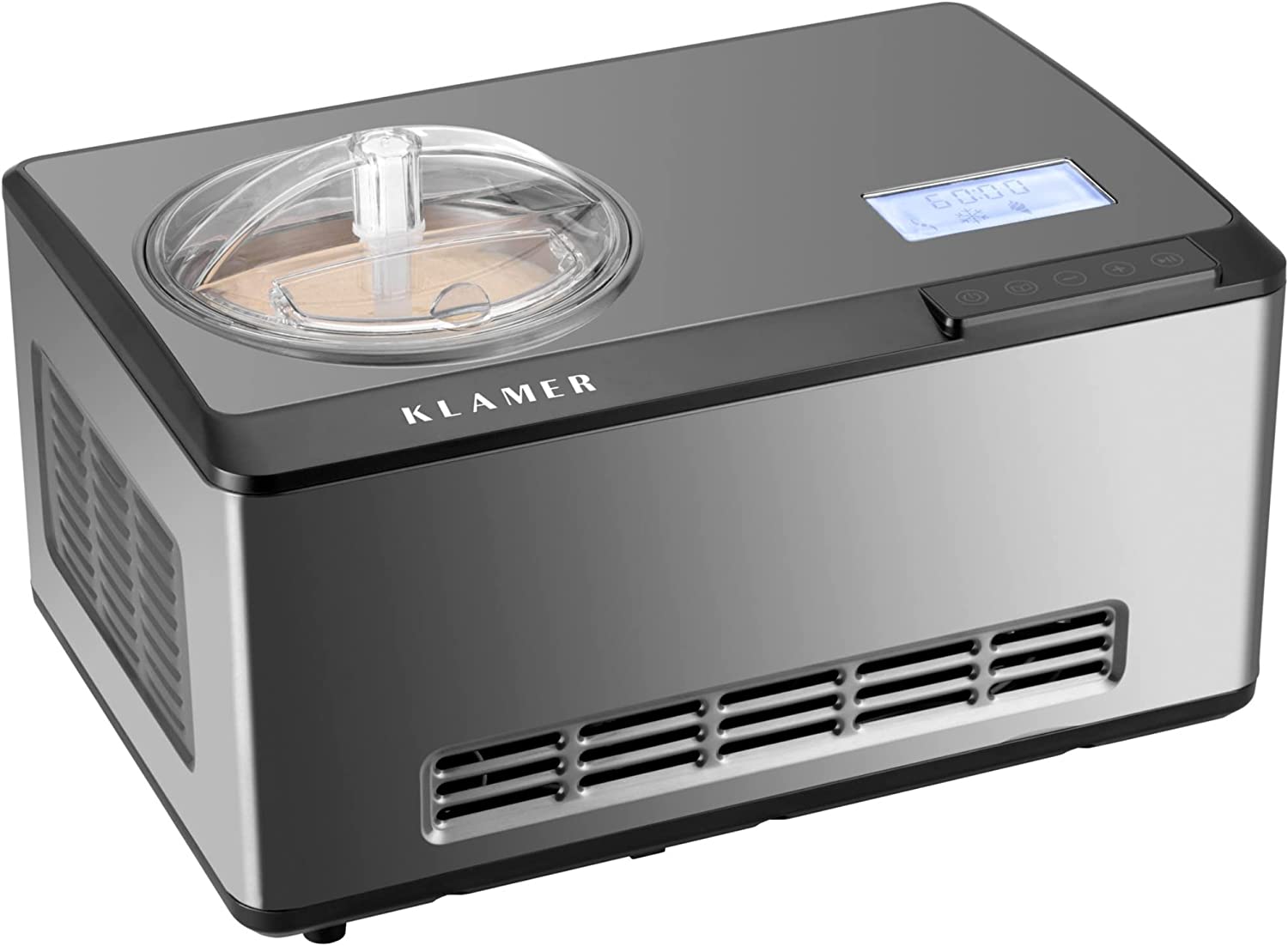 KLAMER 2-in-1 Ice Cream Maker & Yoghurt Maker, 2 L, 180 W Stainless Steel Ice Cream Machine with Cooling and Heating Function, Homemade Ice Cream with Self-Cooling Compressor