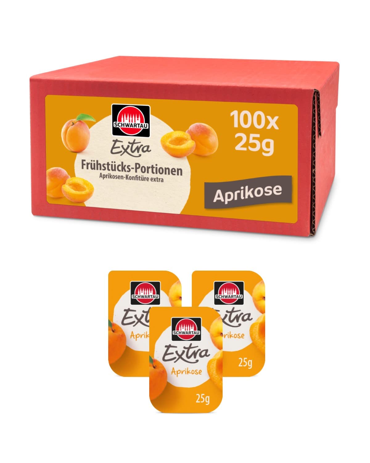 Schwartau Extra apricot portions, jam portion bowls, large pack, 100 x 25 g