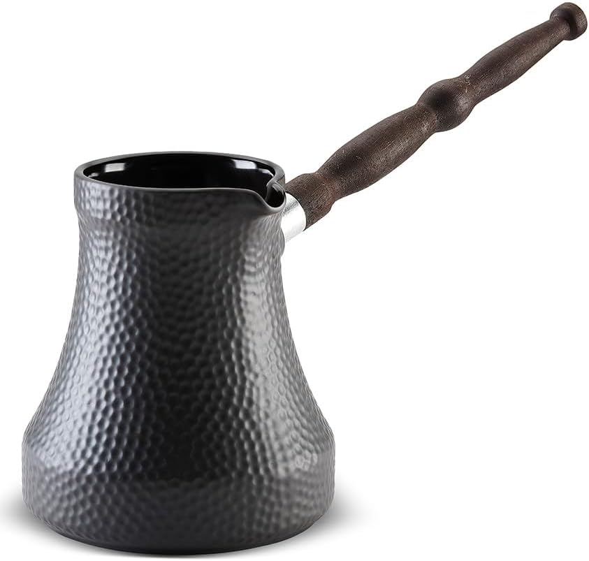 Cezve Ibrik Briki Turka Ceramic Turkish Coffee Pot 650ml Graphite Hammered Removable Wooden Handle Gas Stove