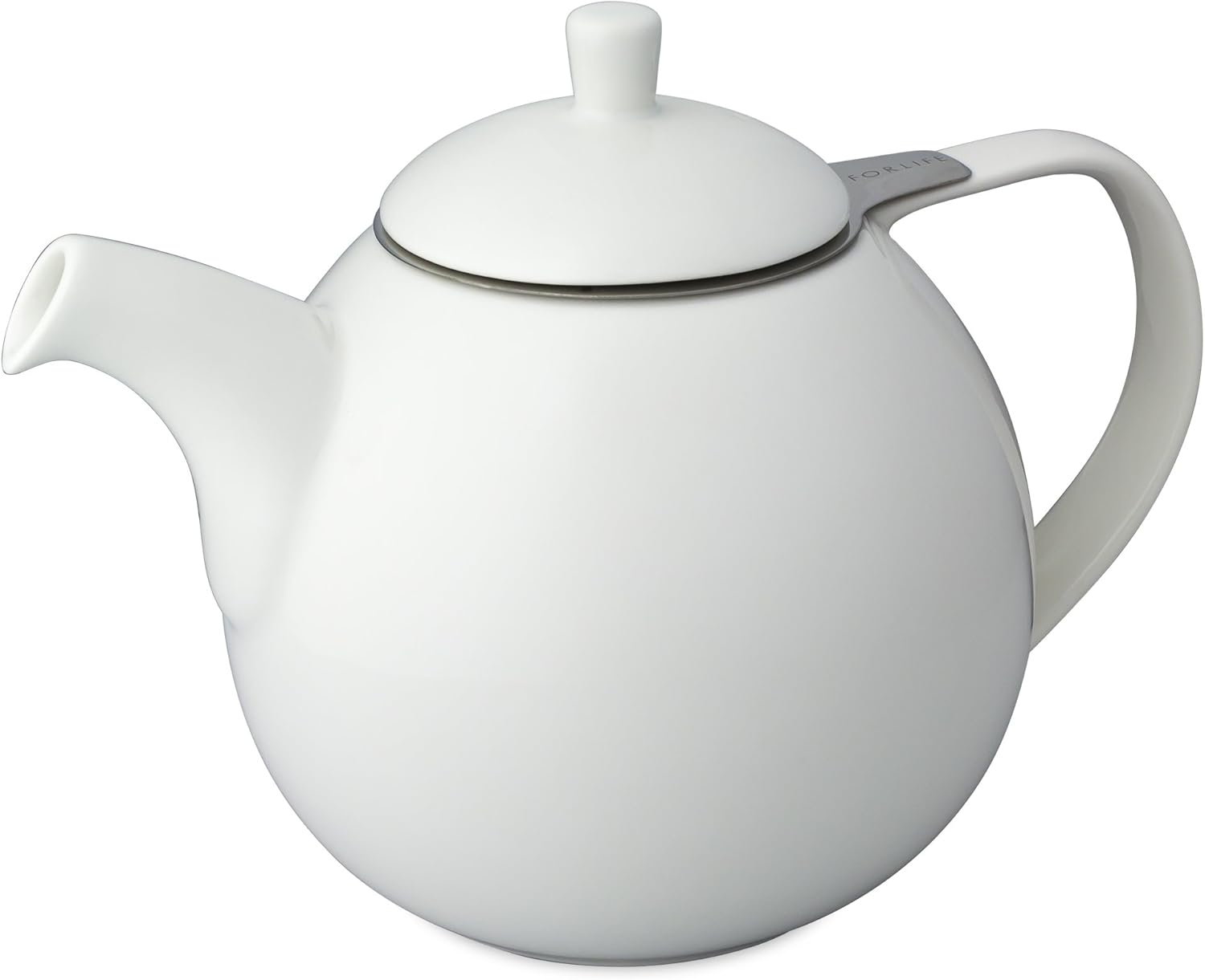 Forlife Ceramic White Teapot 45floz/1.3L, Curve Design
