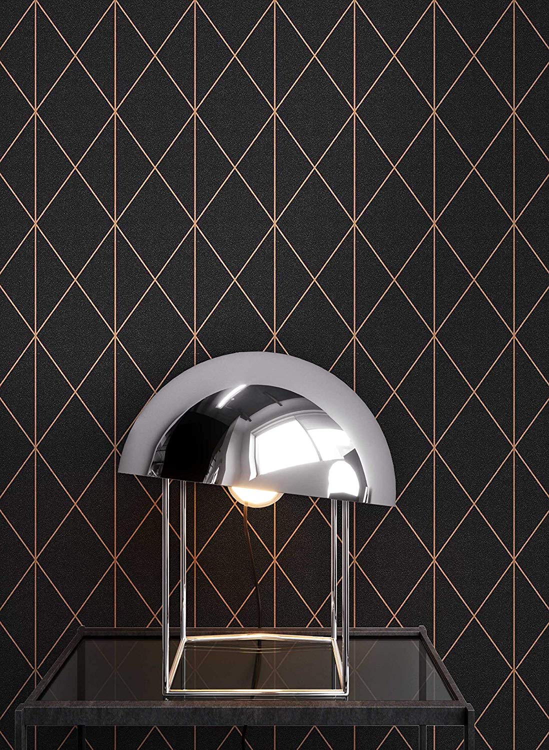 Newroom Design Newroom Graphic Metallic Geometric Lines Graphic Non-Woven Wallpaper Black 
