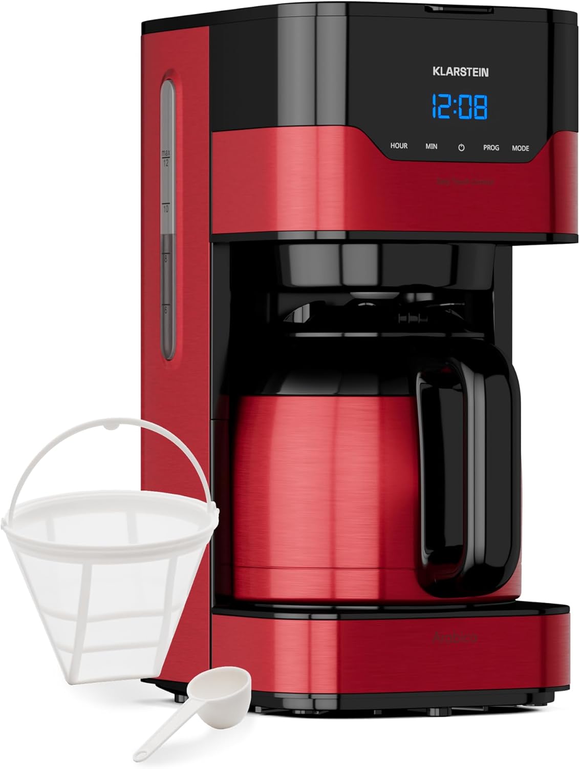Klarstein 1.2 L Coffee Machine with Thermos Flask and Timer, Coffee Machine Filter Machine for 10 Cups, 800 W Filter Coffee Machine, Large, Filter Coffee Machine with Stainless Steel Thermos Flask for Coffee