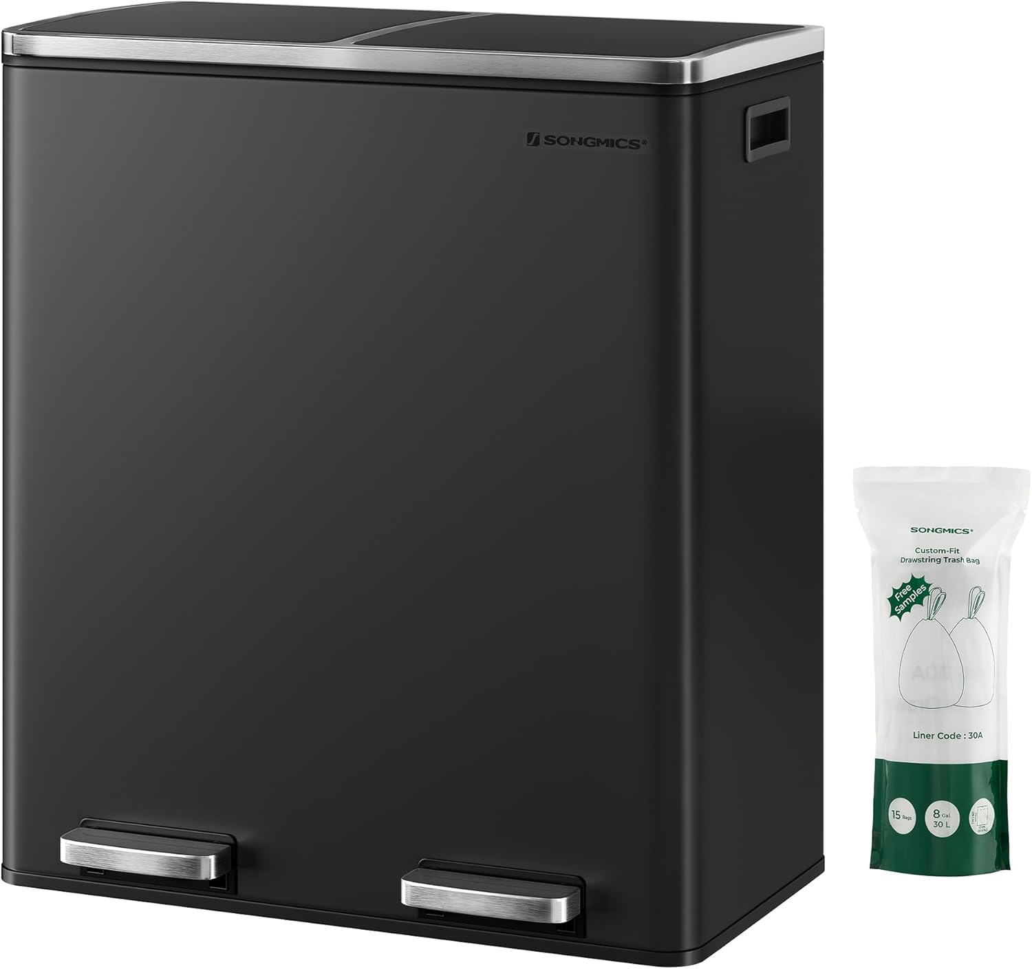 SONGMICS Kitchen Bin, Black, 60 l