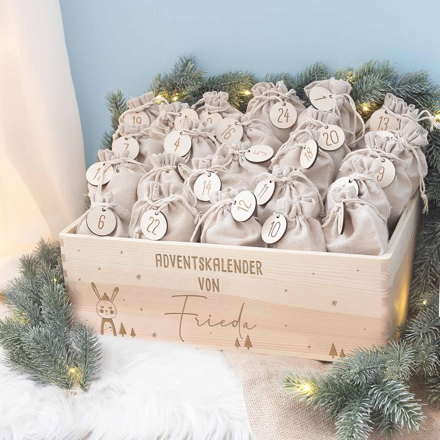 Personalized Advent Box - Wooden Advent Calendar with Name - Engraving Calendar DIY - Christmas Calendar for Children - Hello Mini (Habite)