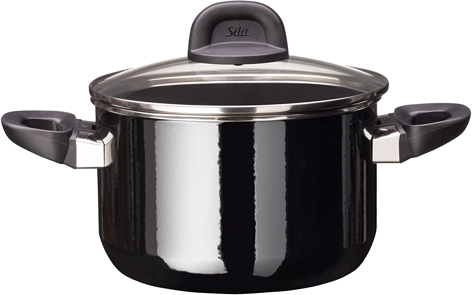 Silit Modesto Line Cooking Pot, Height 20 cm, Glass Lid, Cooking Pot 3.7 L, Silargan Functional Ceramic, Induction Pot, Black