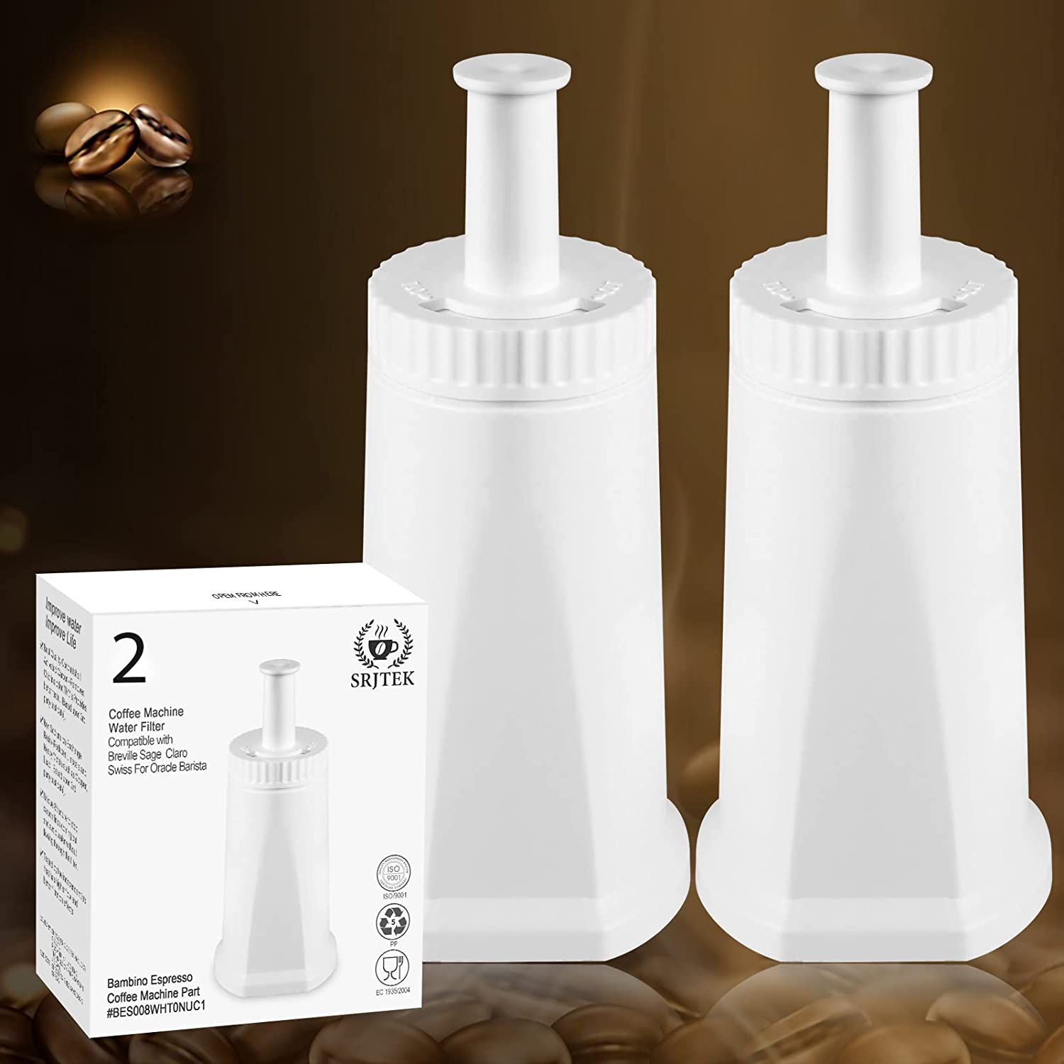 SRJTEK Water Filter for Claro Swiss SES BES008 SES875, Coffee Machine Filter Replacement for Oracle Barista Bambino etc. 810/920/990/500/878 (Pack of 2)