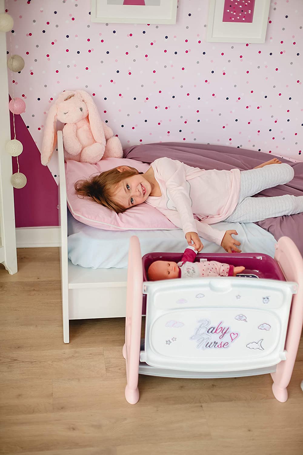Smoby 220353 Baby Nurse Doll Cot Changing Table For Ages 2 And Above Pink /