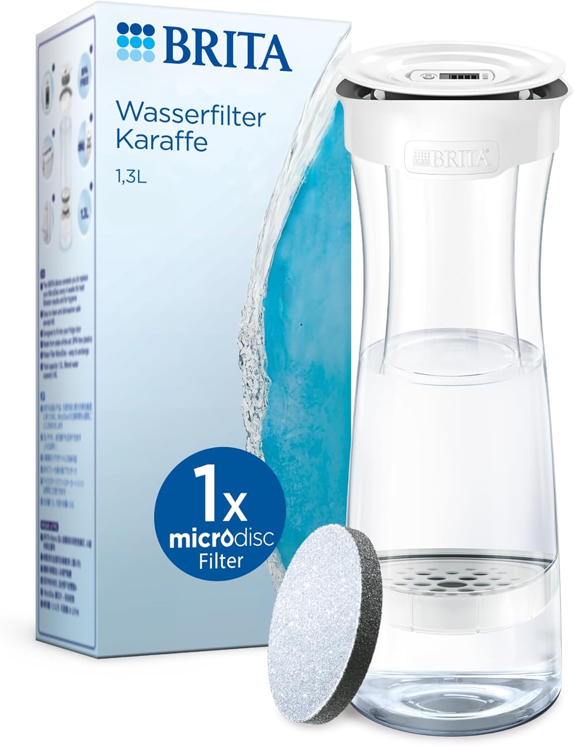 BRITA water filter carafe white-gray / carafe incl. 1 MicroDisc filter / water carafe for stylish serving of water / filter reduces chlorine and microparticles in tap water