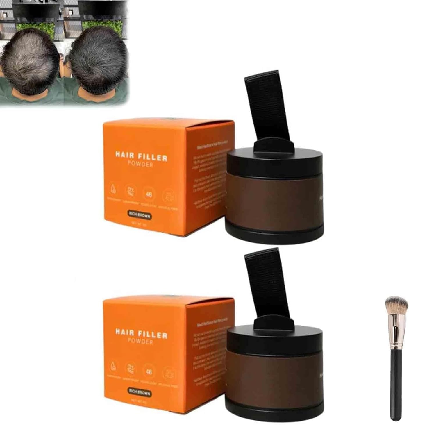 Hairbear Hair Filler Powder, Long-Lasting Waterproof Hair Thickening Fibers for Instant Volume & Scalp Coverage for Thinning Hair, Root Cover Up Powder Stick for Women and Men (Brown, 2 Pieces)