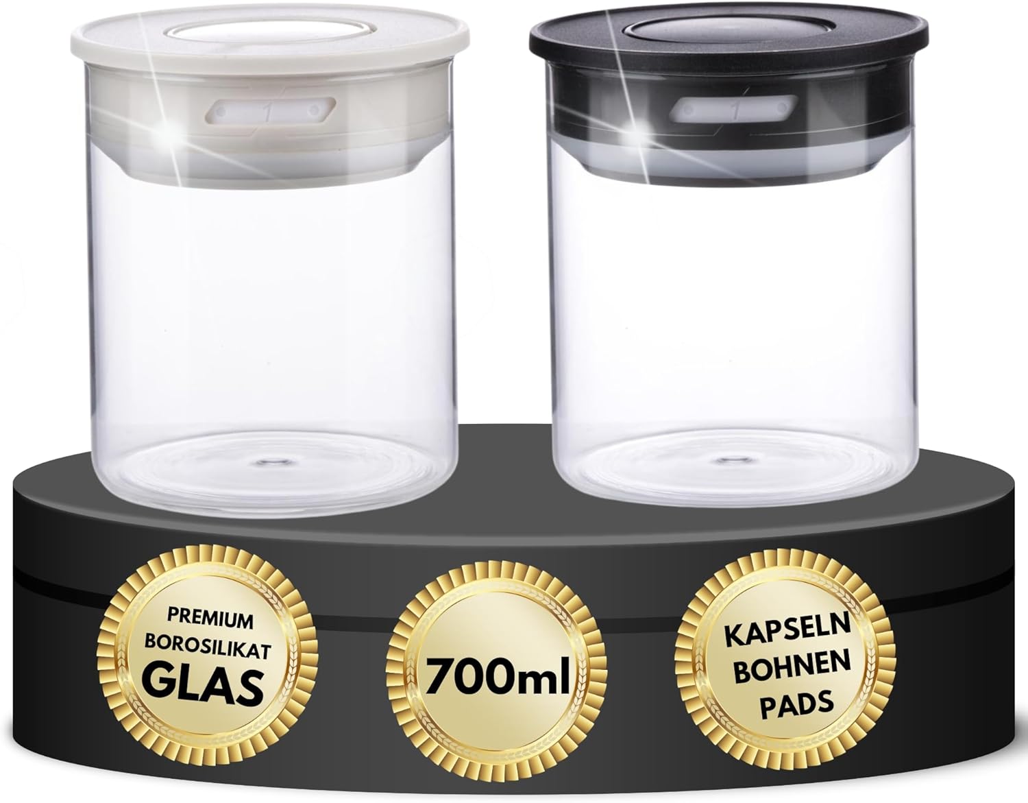 TronicXL Vacuum 2 x Coffee Canisters Tea Canisters Storage Container Vacuum Container with Aroma Lid Airtight for Coffee Beans Coffee Pods Coffee Capsules Compatible with Nespresso Dolce Gusto Senseo Tchibo