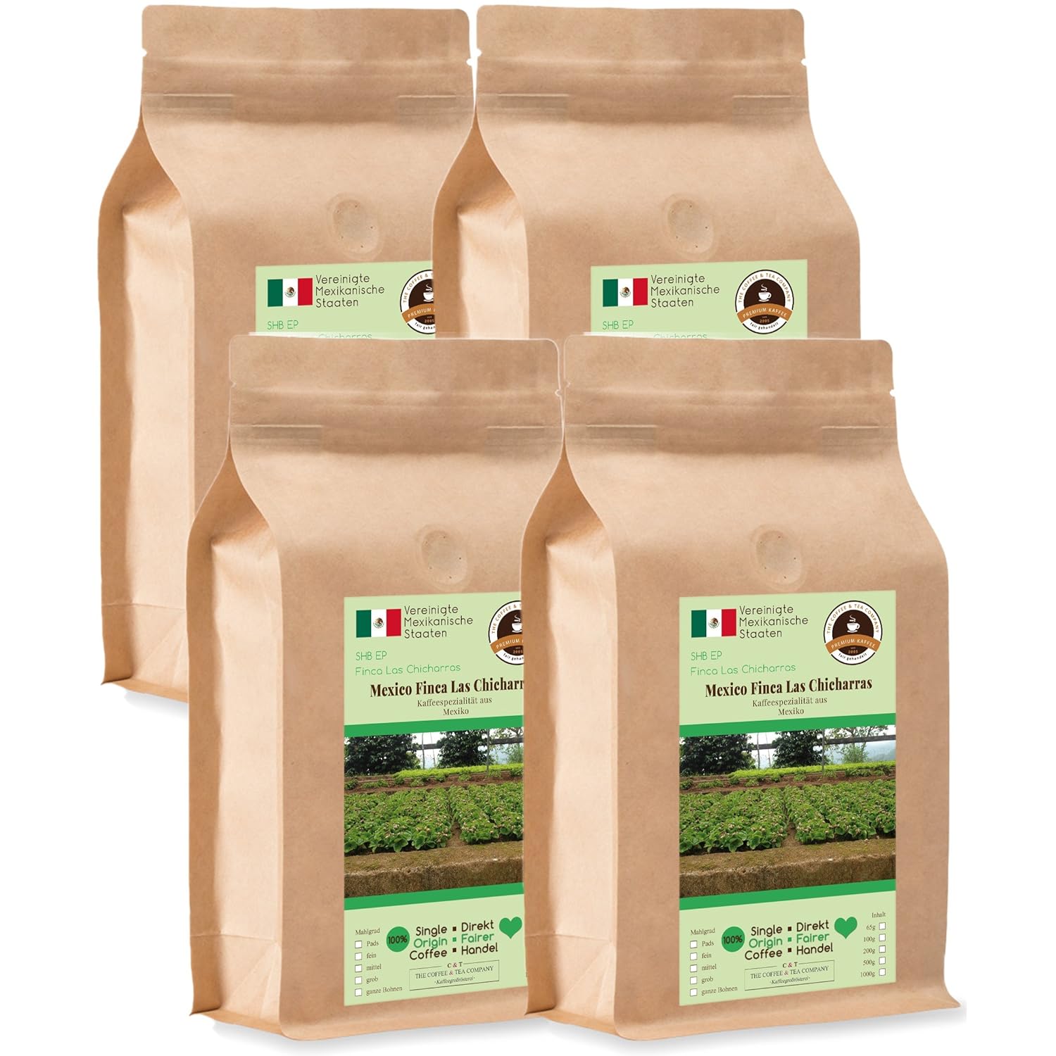 Kaffee Globetrotter Coffee Globetrotter - Coffee with Heart - Mexico Finca Las Chicharras - 4 x 1000 g Finely Ground - for Fully Automatic Coffee Grinder - Roasted Coffee Fair Trade | Gastropack Economy Pack