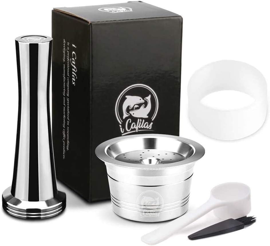 i Cafilas Refillable Kfee Coffee Capsule Made of Stainless Steel, Reusable Refill Capsule Coffee Filter for Caffitaly Tchibo Cafissimo Classic ALDI Expressi, Coffee Capsule + Tamper + Powder Filling Aid