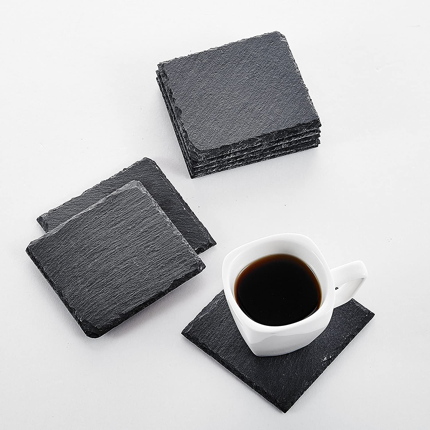 MALACASA, Nature.Slate Series 32-Piece Set 4 Inches / 10.8 x 10 x 0.5 cm Slate Slate Coasters