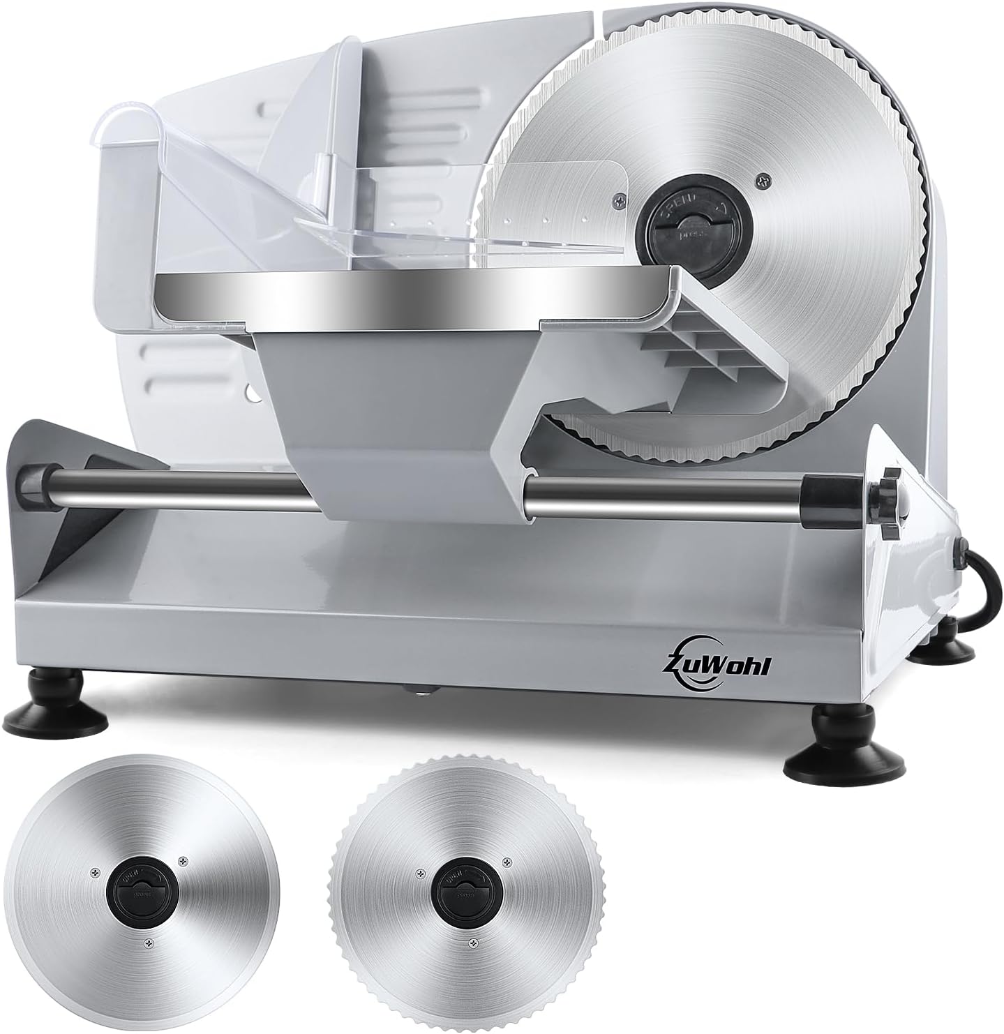 200 Watt Electric All-Slicer, Stainless Steel, Adjustable Food Processor 0 to 15 mm, 2 Blades, Sausage Slicer, Bread Slicer, Ham Cutter (200 Watt + Silver + 2 Blades)