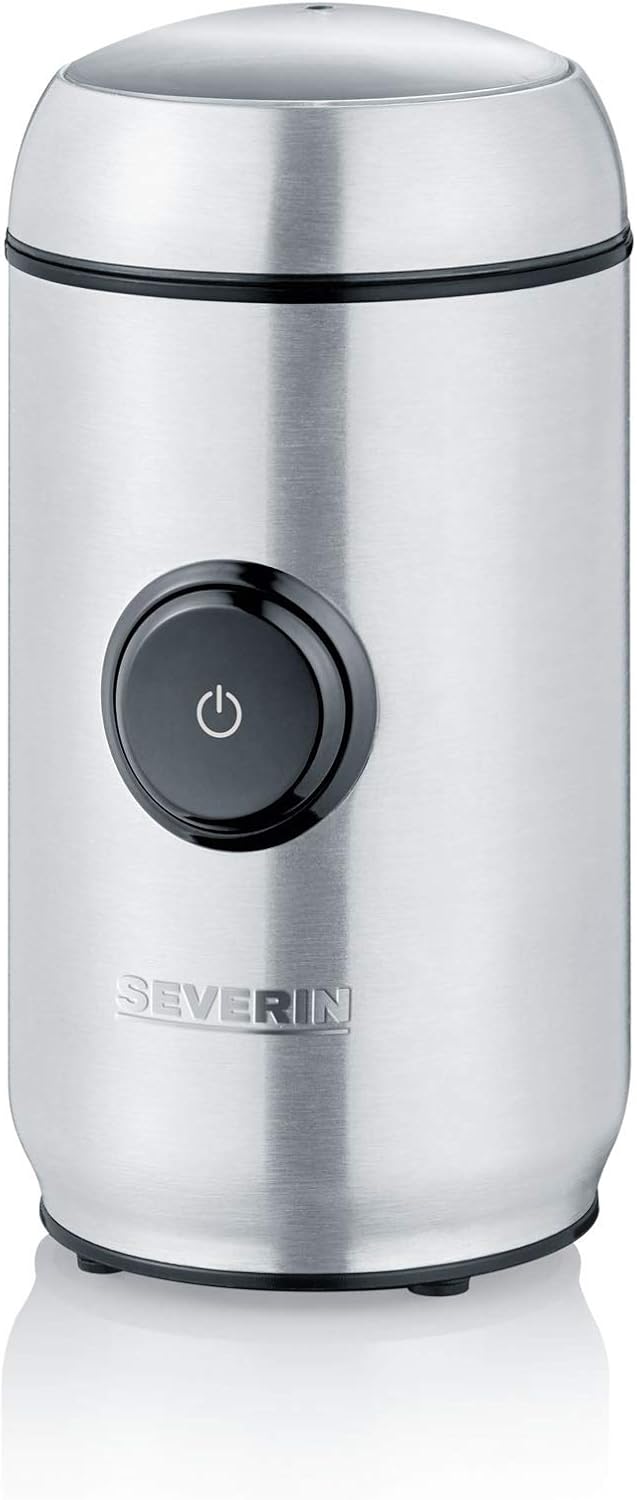 SEVERIN KM 3879 Coffee and Spice Mill, Aroma Gentle Grinding Thanks to High-Quality Stainless Steel Knife, Individually Adjustable Grinding Level at the Touch of a Button, 150 W, Approx. 50g Capacity, Silver, KM 3879
