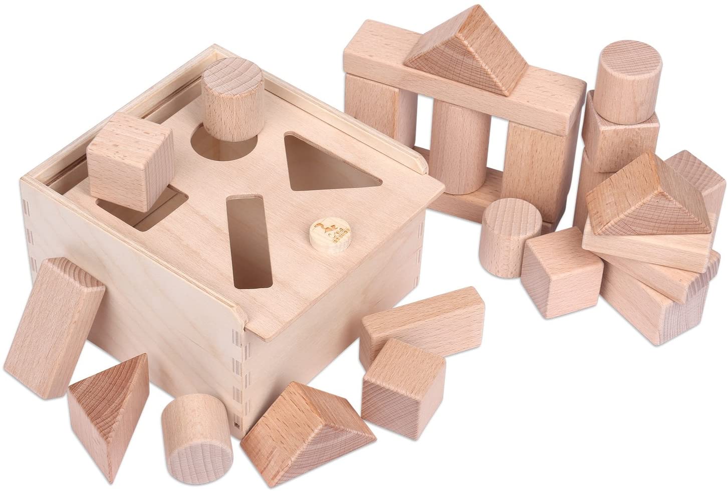 CreaBLOCKS Creab Locks 2 In 1 Plug Box Shape Sorter Sorting Box Baby – Blocks Natural 