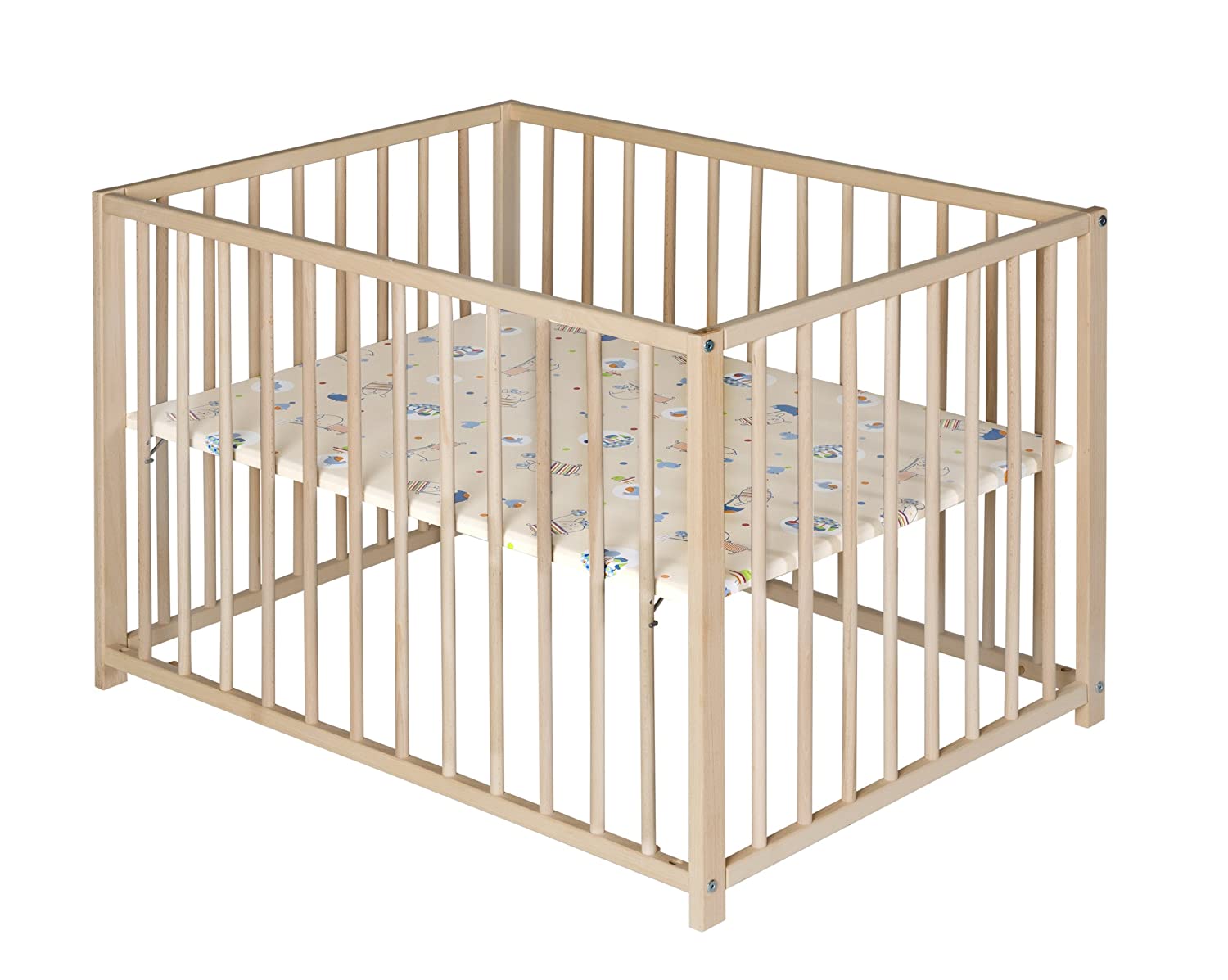 Schardt Playpen Solid Oiled Beech with Height Adjustment, Phthalate-Free Coated