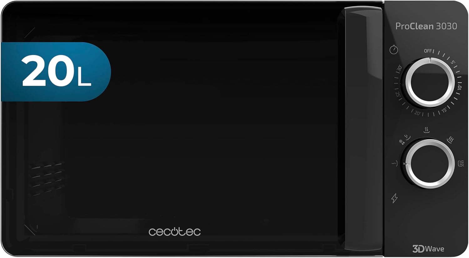Cecotec Microwave, Black, 20L, 6 Levels, 3D Wave Technology, 700 W, Elegant Design, Ready2Clean Coating for Easy Cleaning, 1150 W