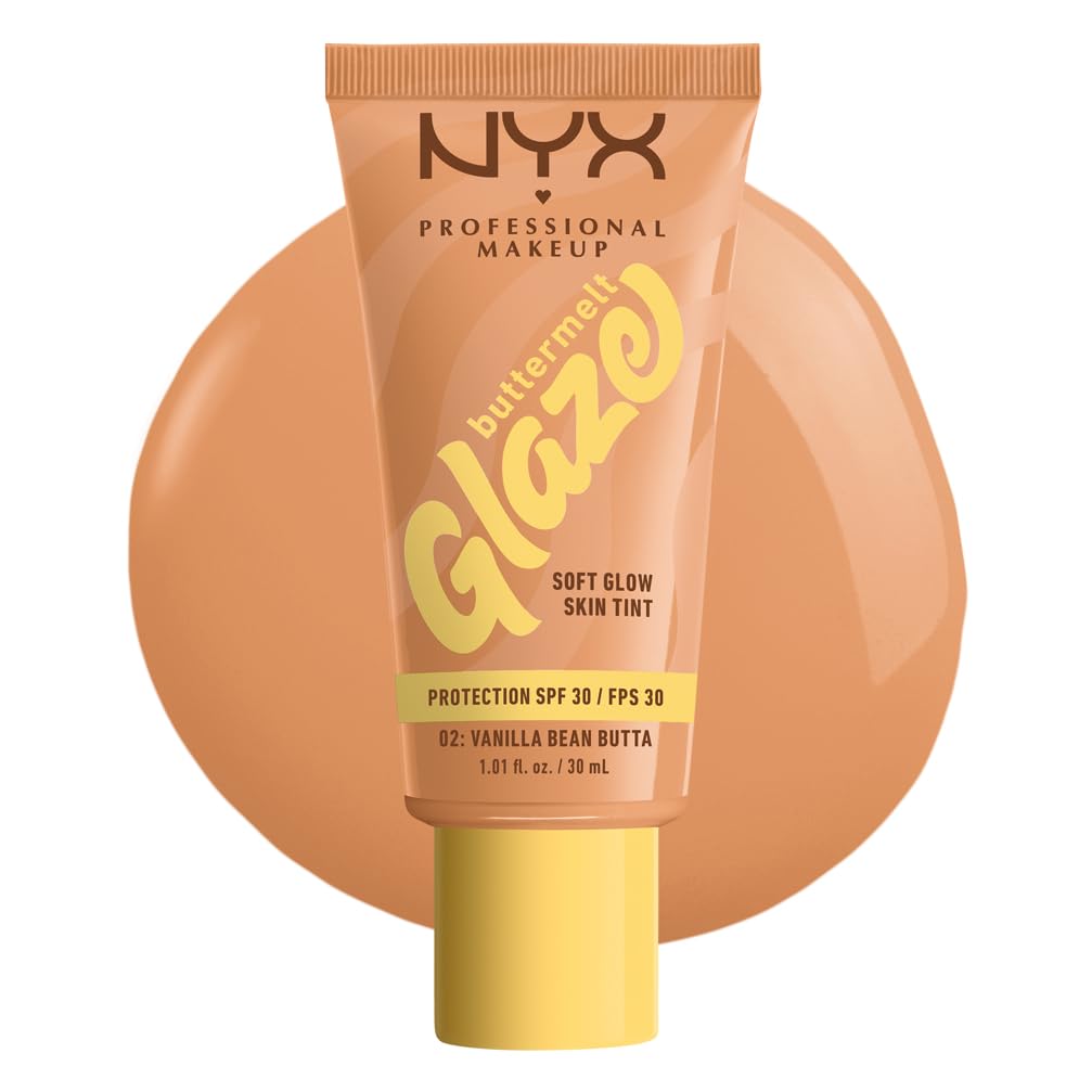 NYX Professional Makeup Foundation for all skin types, with shea butter, mango butter and niacinamide, SPF 30 against UVA and UVB rays, buttermelt glaze, color: 02 vanilla bean butta