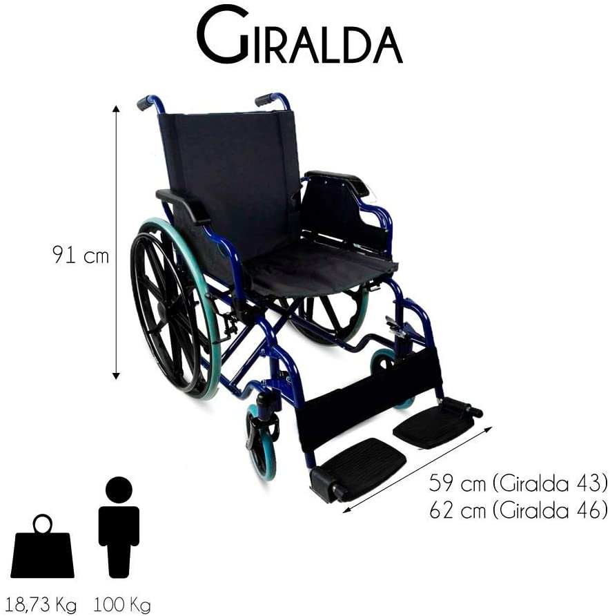 Mobiclinic Standard Wheelchair Folding Armrests Blue Frame With Black Seat 