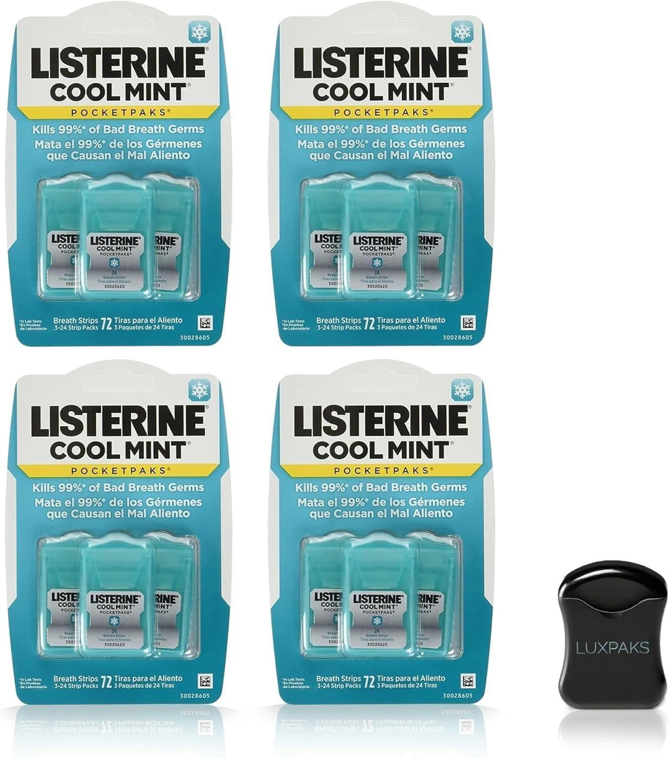 LUXPAKS Floss Bundled with Lsterine Cool Mint Breath Strips (12-24 Strip Pack) - Fresh Breath Essentials, Portable Fresheners for People, Bulk Pack