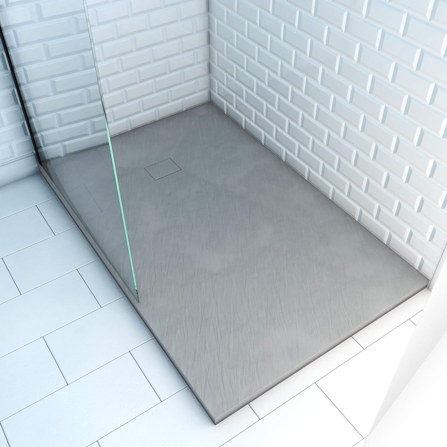 MARWELL Store SMC Marwell Stone Shower Tray in Gray Non-Slip Stone Look - Shower Tray Rectangular 90 x 140 x 2.6 cm