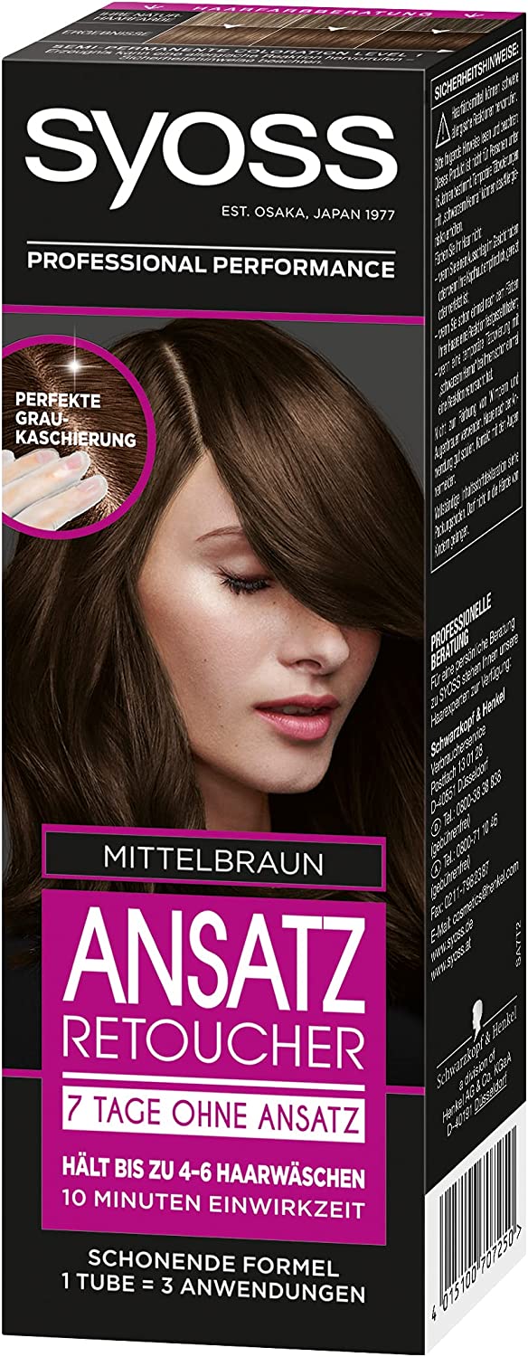 Syoss Roots Retoucher Medium Brown Level 1 (3 x 60 ml), Semi-Permanent Root Colour for 7 Days without Roots, Hair Colour for Quick and Easy Rooting Treatment, ‎mid-brown