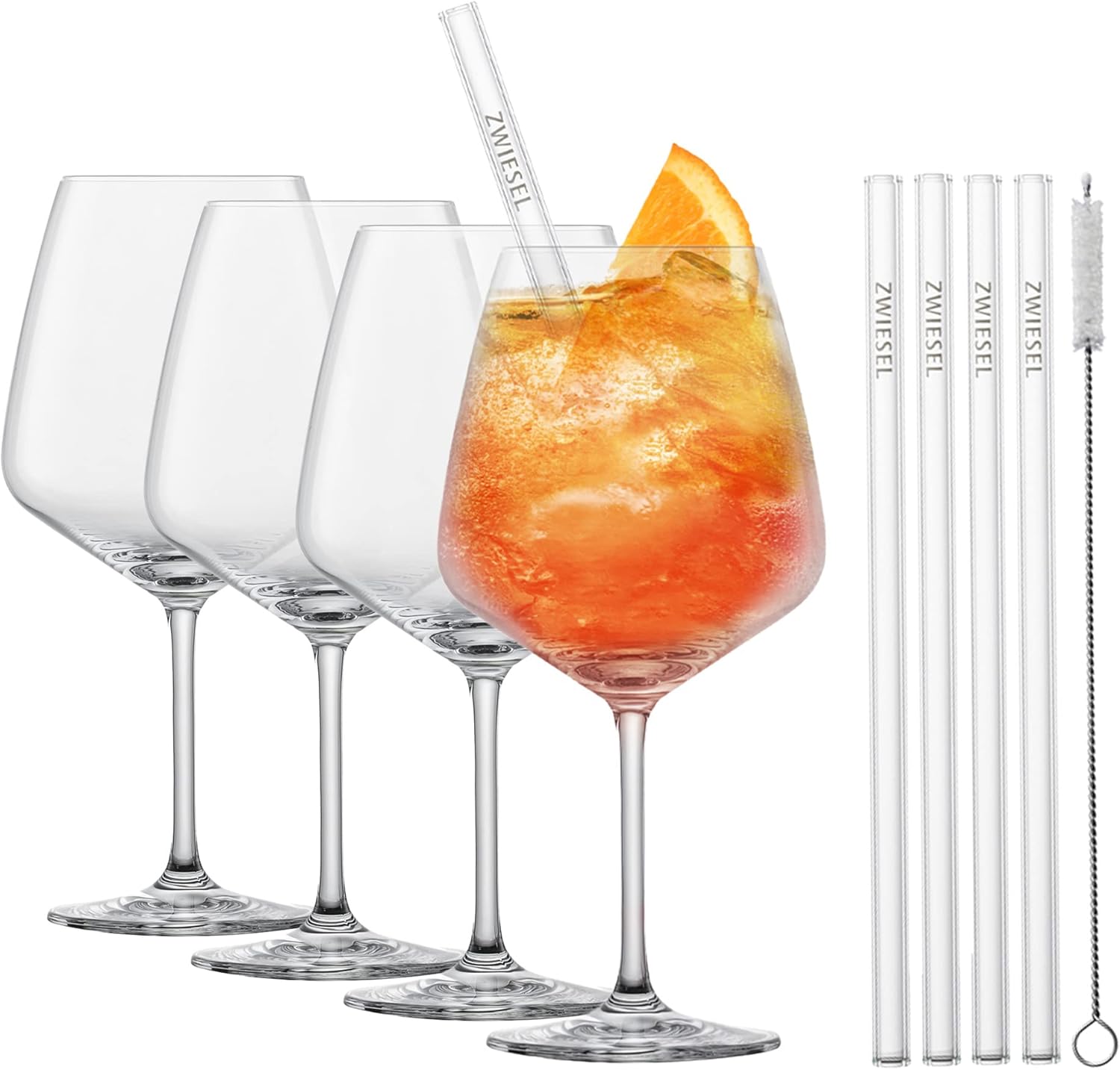 SCHOTT ZWIESEL After Work Drinks Taste, Set of 4 Cocktail Glasses, 4 Glass Drinking Straws and 1 Cotton Brush, Dishwasher Safe Tritan Crystal Glasses, Made in Germany (Item No. 130014)