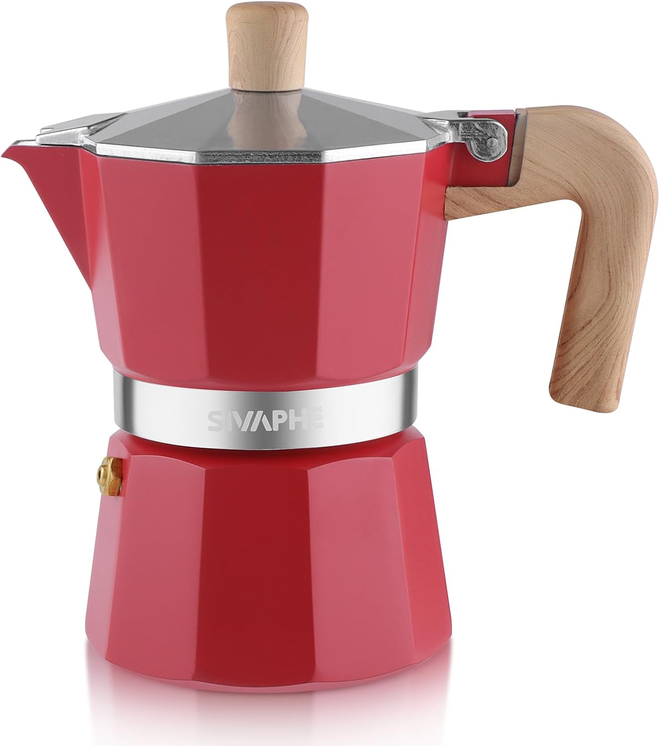 Sivaphe Store Sivaphe Espresso Coffee Machine 3 Cups / 150 ml Aluminium Moka Jug, Coffee Maker Moka Pot for Hob, Gas and Electric Hob, Heat Resistant Handle, Red