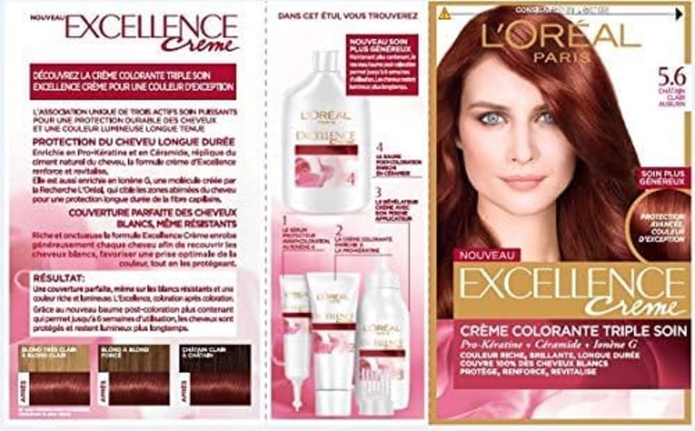 L\'ORÉAL PARIS - Permanent Hair Color, Triple Conditioning, Covers 100% of White Hair - Excellence Cream - Chestnut Brown (5.60)