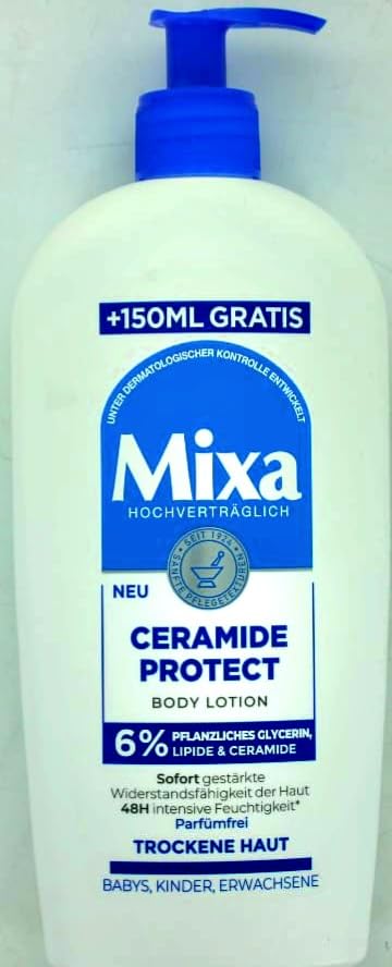 Mixa Ceramide Protect Body Lotion Fragrance-Free for Dry Skin 48h Intensive Moisture Pump Dispenser Pack of 3 x 400 ml