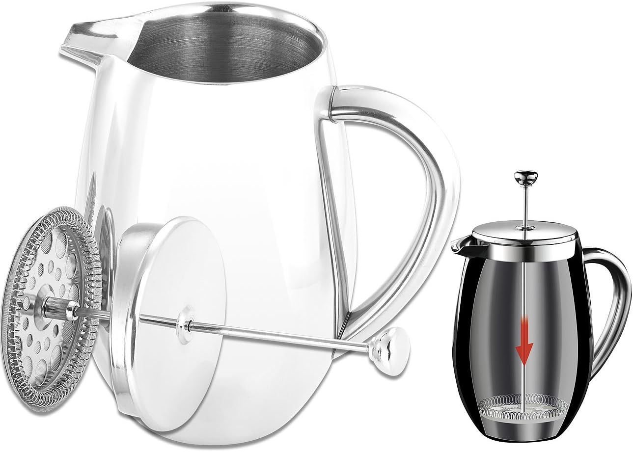 Rosenstein & Söhne Insulated Jug: Thermal Coffee Maker, French Press, Stainless Steel, Double-Walled, 1 Litre (Coffee Pot Stainless Steel Double-Walled, Coffee Pot, Thermo, Coffee)