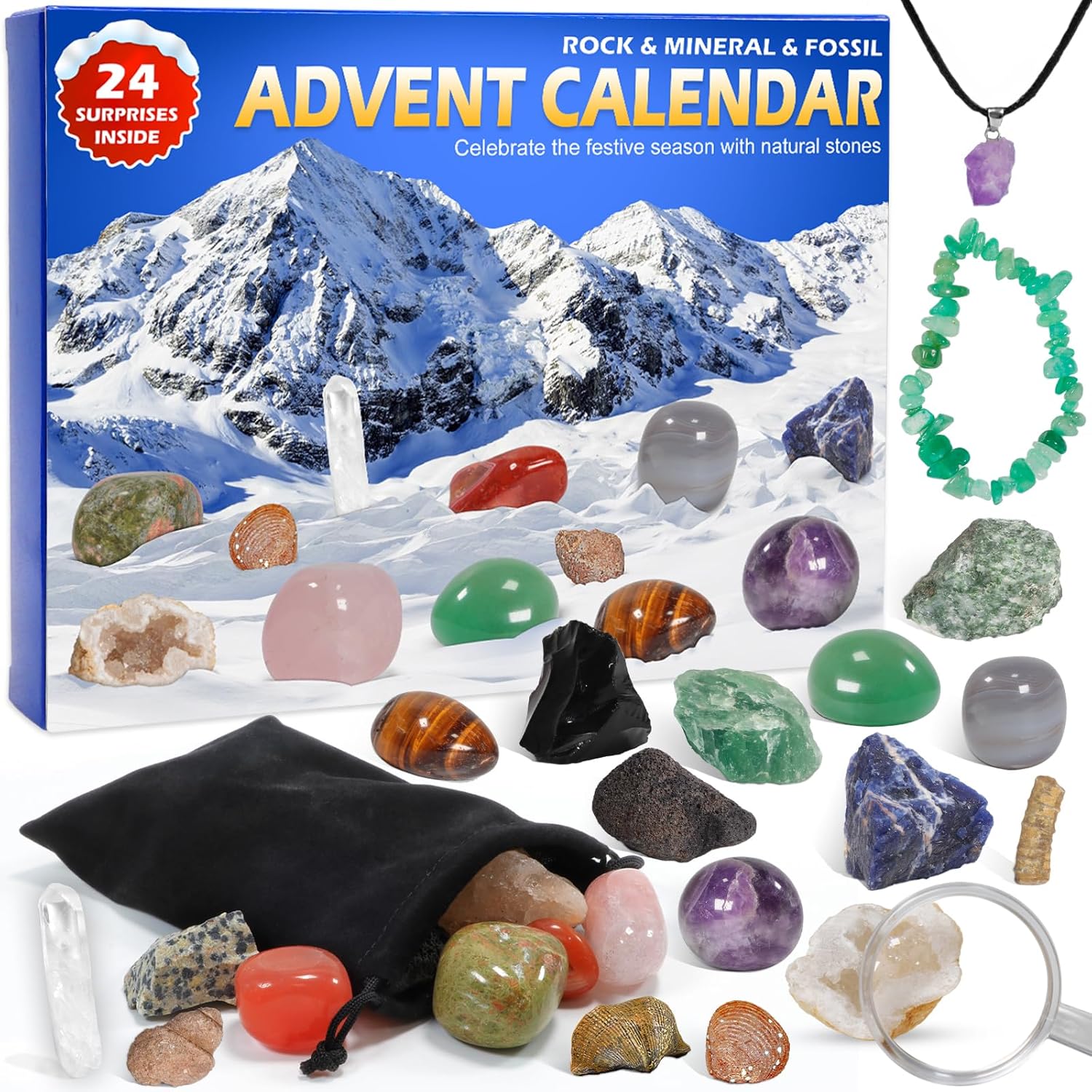 Advent Calendar 2025 Children's Healing Stones Gemstones Christmas Calendar for Women Men Girls Boys