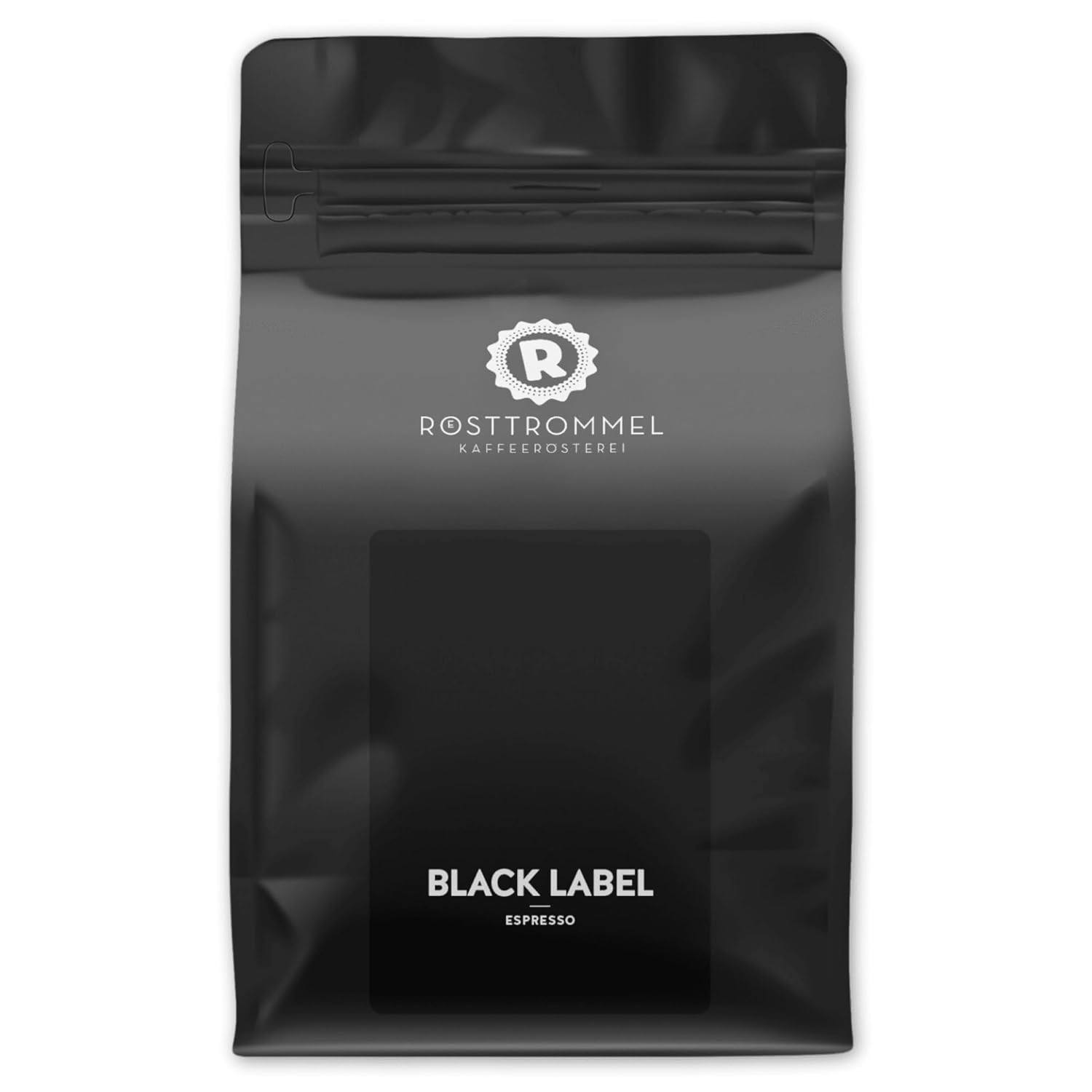 Black Label Roasting Drum - Special Blend ESPRESSO, Whole Coffee Beans 1 kg, 50% Arabica, 50% Canephora, Roasting 8.5/10, 50% Brazil, 50% India, Flavor: Creamy - Strong - Dark Chocolate