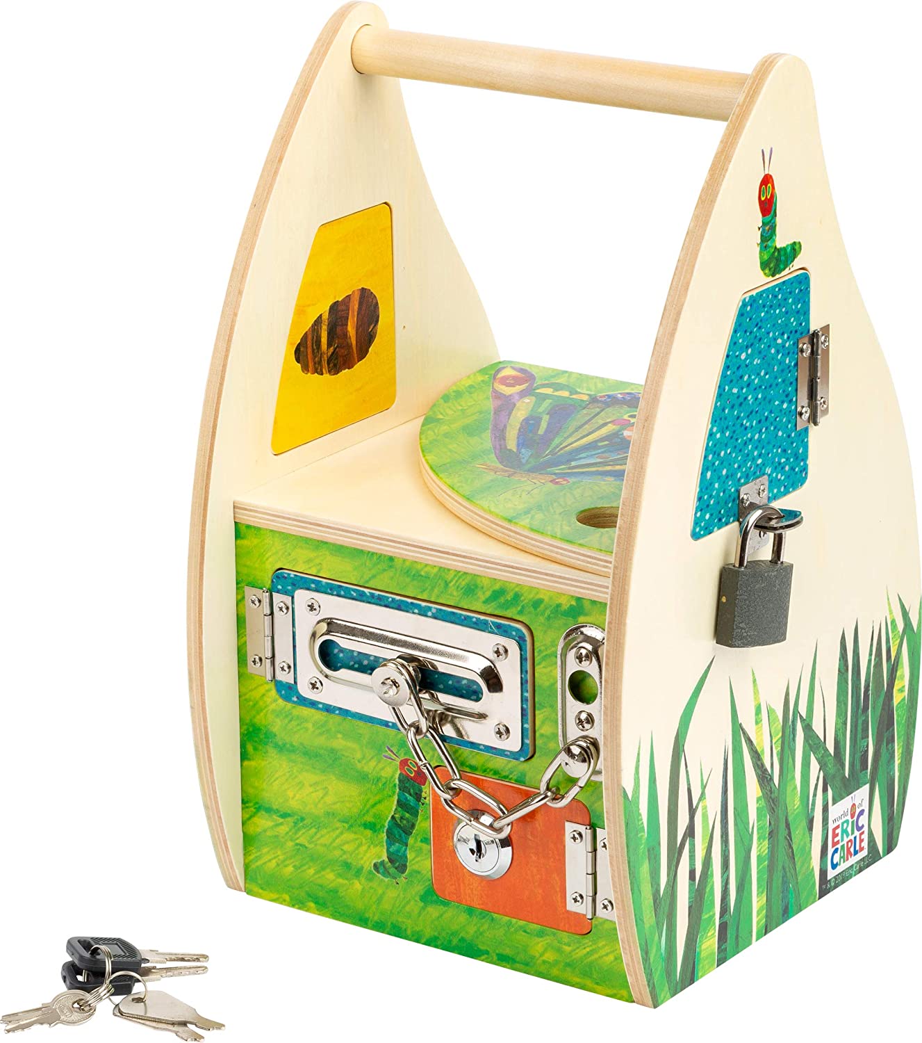 Small Foot 11429 Very Hungry Caterpillar Castle House Wooden Popular Motor Skill Toy with Locking Systems for Travel