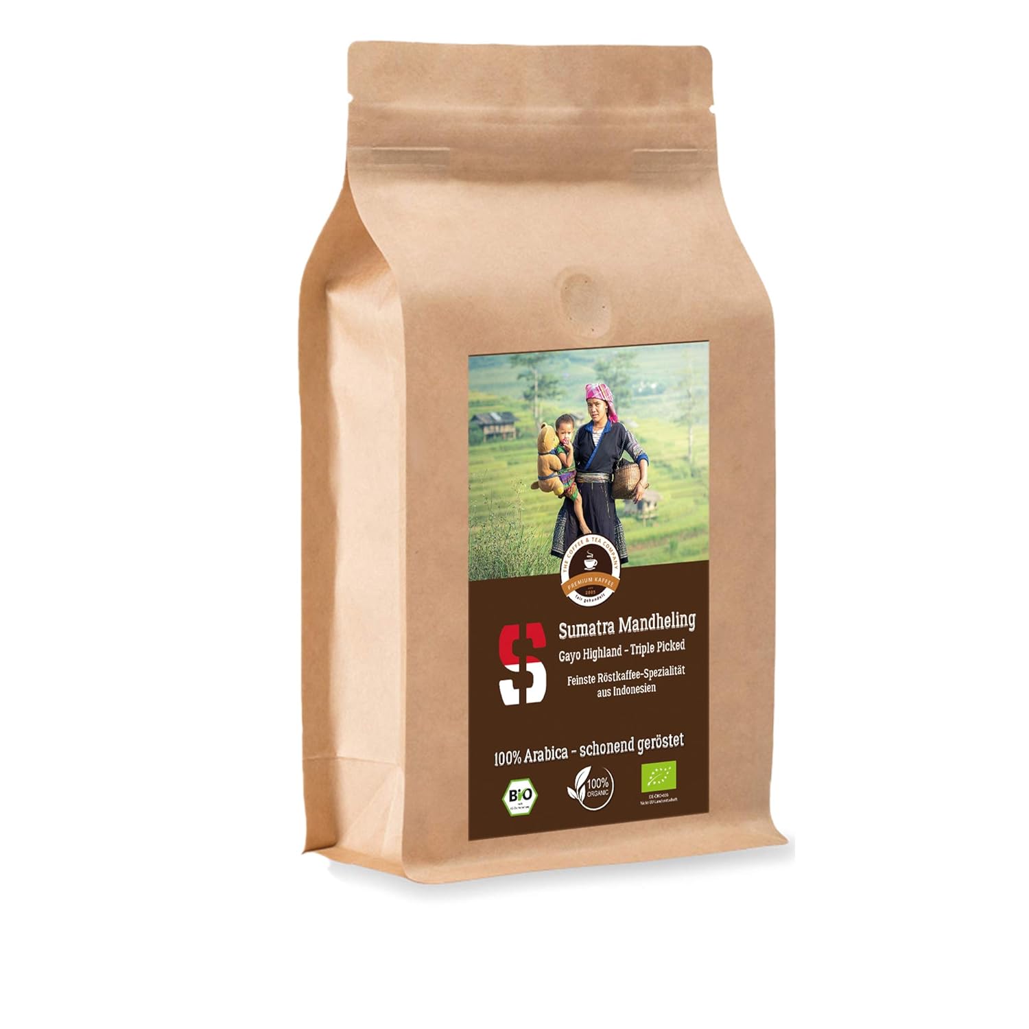 Kaffee Globetrotter Coffee Globetrotter - Organic Sumatra Mandheling Gayo Highland - 200 g Whole Bean - for Fully Automatic Coffee Machine, Coffee Grinder, Hand Mill - Top Coffee - Roasted Coffee from Organic Cultivation