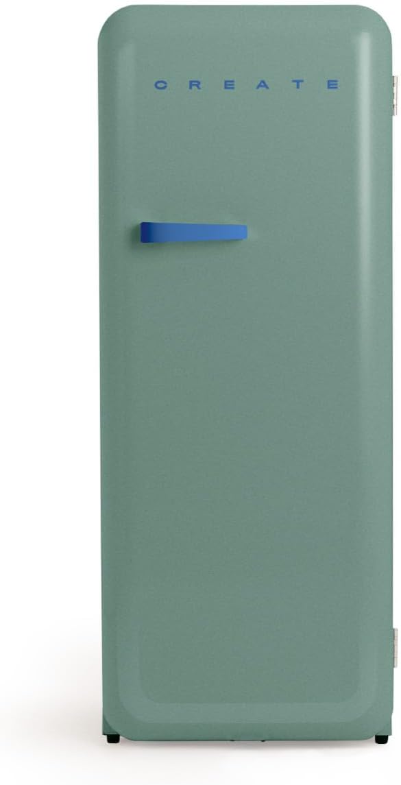 CREATE Retro Friend 150 Cobalt Fridge Freezer 281 L in Sage Green, Handle Cobalt Blue / 102 W, Low Energy Consumption, 150 cm, 3 Shelves, Temperature Control, 60 x 60 x 150 cm