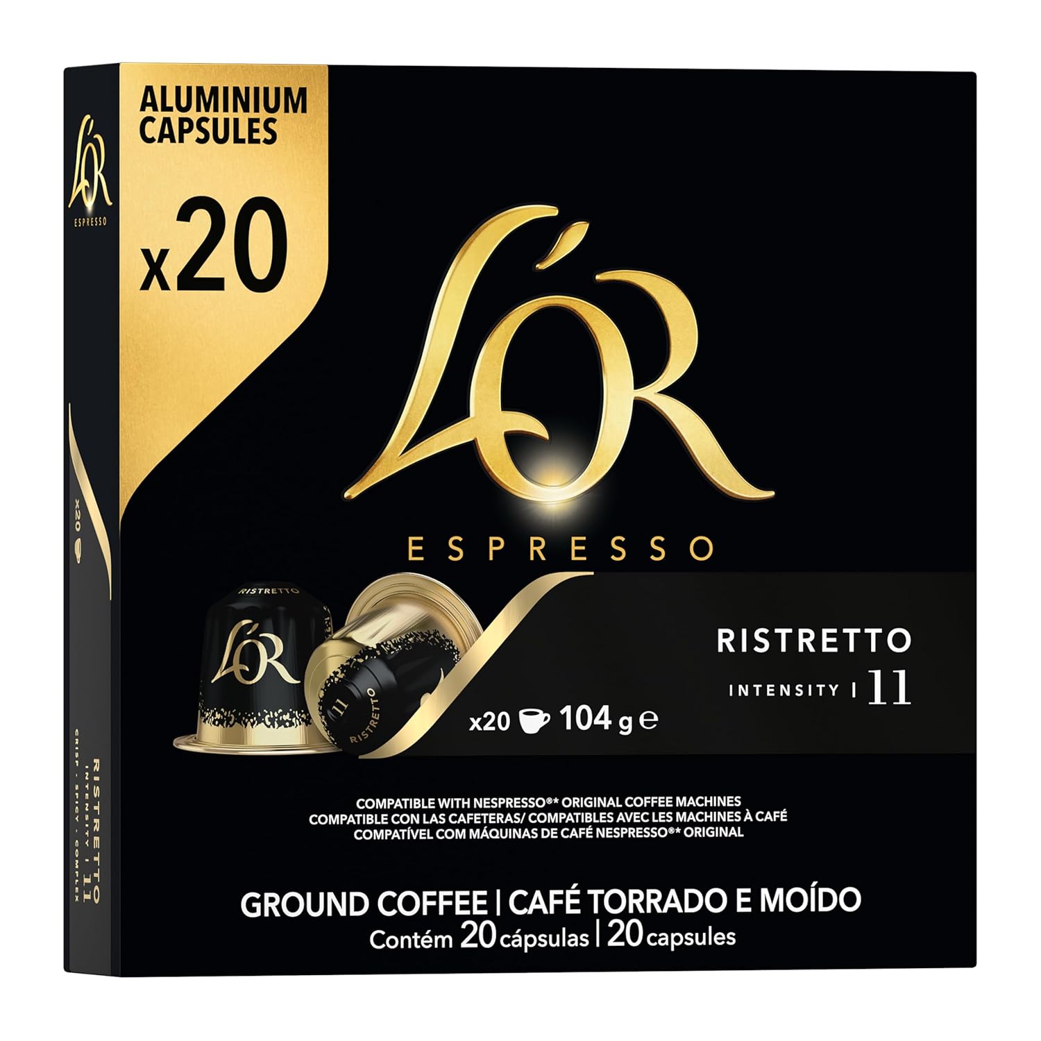 L'OR L\'OR Ristretto 11 Coffee Capsules Nespresso®* Compatible (20 Coffee Pods), Powerful, Intensity 11/11