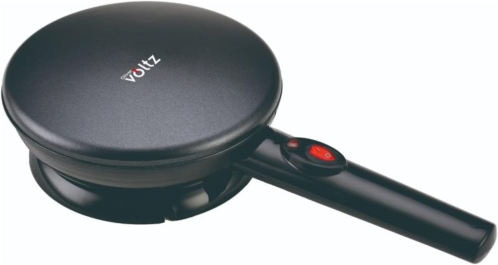 Oliver Voltz OV51323B Crepes Maker, 800 W, Diameter 20 cm, with Spatula, Whisk & Bowl, Non-Stick Coating, Temperature Control, Crepe Maker Black