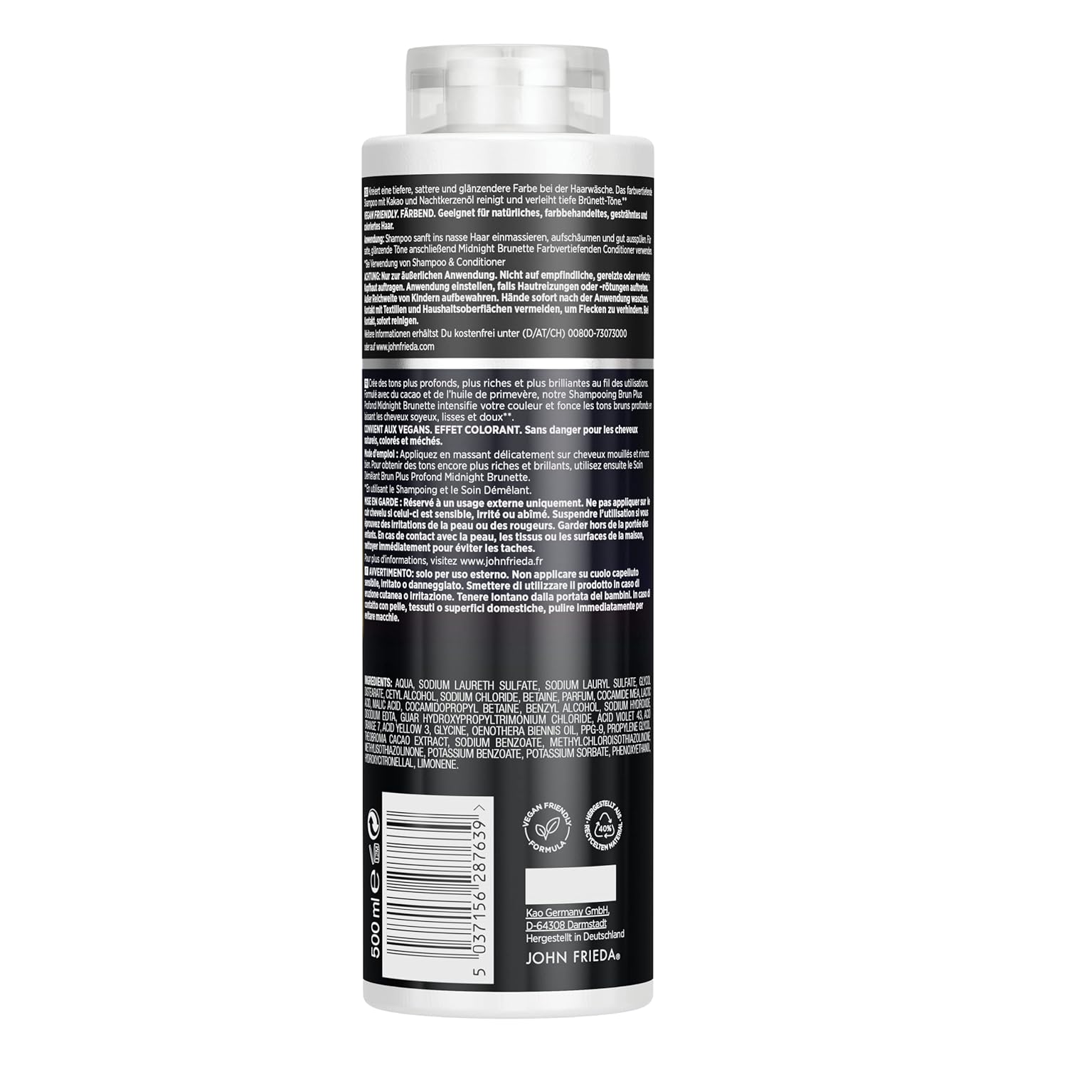 John Frieda Midnight Brunette Shampoo - Value Size: 500 ml - Color Deepening - Hair Type: Brown, Brunette - Cabinet Size (Pack of 2)