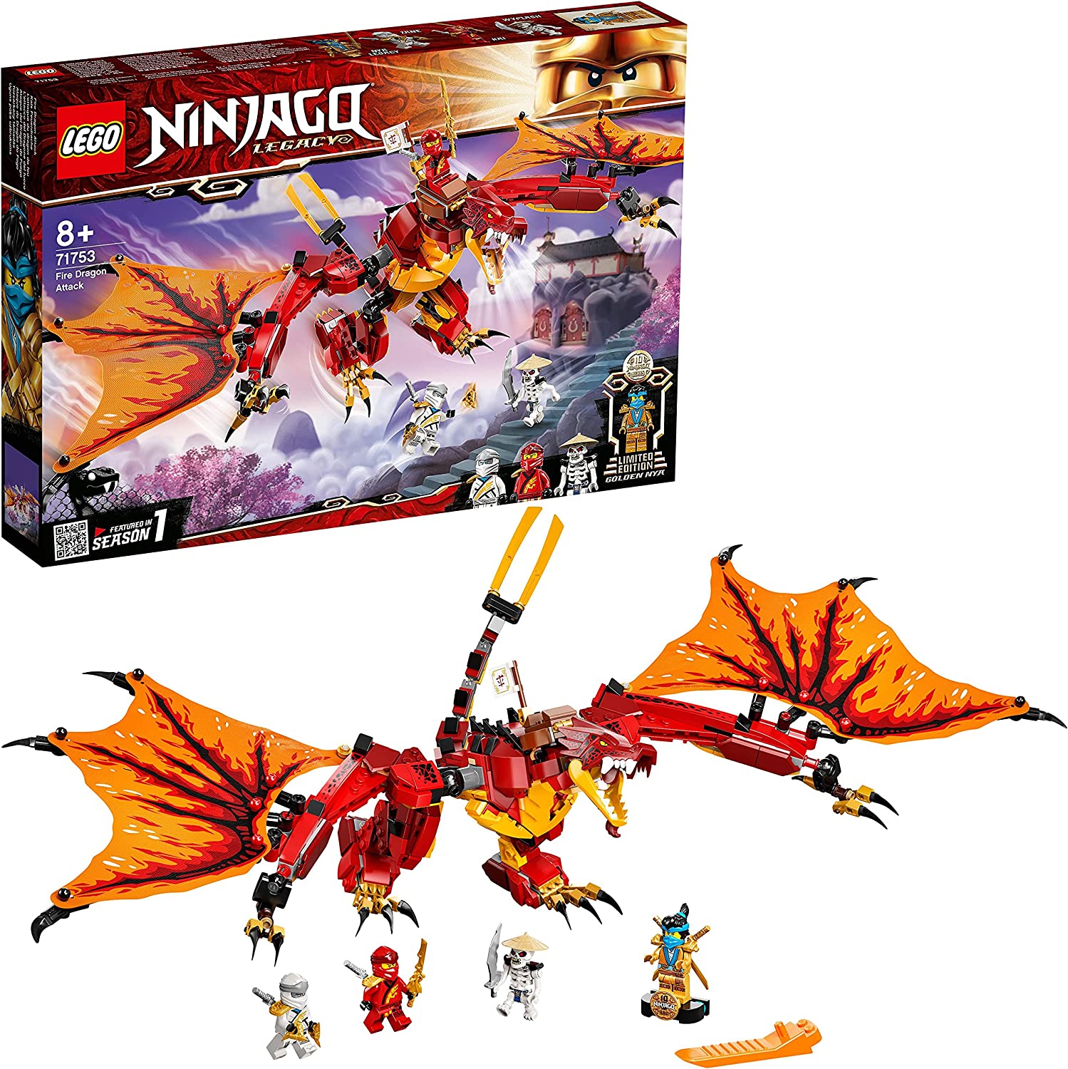 Lego Ninjago LEGO 71753 NINJAGO Kais Feuerdrache Drachen Spielzeug, Set mit 4 Ninja Mini-Figuren